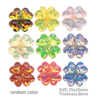 5Pcs Clover Shamrock Shaped Acrylic Charms,Random Colors,Transparent Glitter 3D Flatback Resin Cabochons for DIY Jewelry, Earrings, Bracelets, Keychains, Festive Decor, Homemade Gifts, Phone Cases,  Hair Accessories - Crafting Accessories