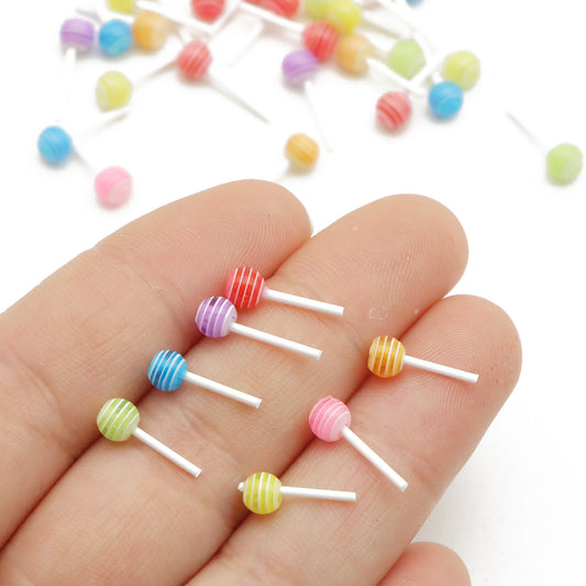 5pcs Resin Mini Colorful Lollipop Simulation Jewelry Accessories, Candy Nail Charms, Phone Case Decoration