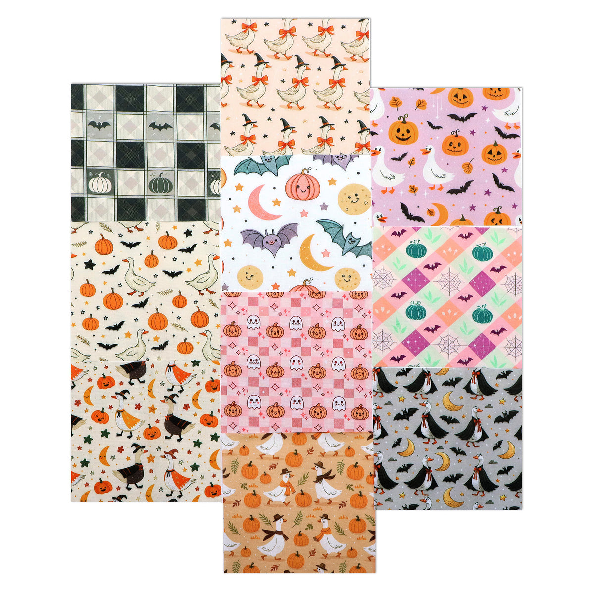 10Pc/Set Halloween Series Star Pumpkin Duck Skull Bat Fat Quarter Fabric, Pre-Cut Square Fabric Assort, Fabric Set, Craft Fabric, Handmade DIY Patchwork Fabric,Home Quilting Sewing Fabric, Packaging Fabric, Scrapbooking Craft Hobbyist