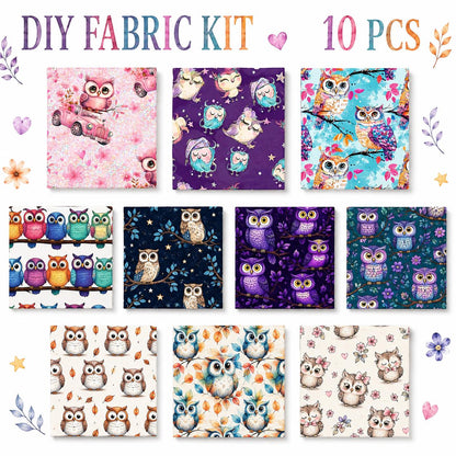 10Pc/Set Flower Owl Series Fat Quarter Fabric, Pre-Cut Square Fabric Assort, Fabric Set, Craft Fabric, Handmade DIY Patchwork Fabric,Home Quilting Sewing Fabric, Packaging Fabric, Scrapbooking Craft Hobbyist