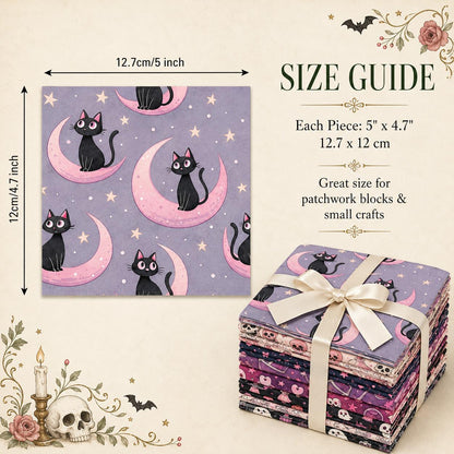 10pcs Charm Pack Set  Bat Ghost Skull Halloween Vintage Style Pattern Handmade DIY with Rich Color and Texture Elements 100% Polyester Patchwork in 10 Design Styles Suitable for Patchwork DIY Craft Projects DIY Wallet Making Gift Giving Bag Making
