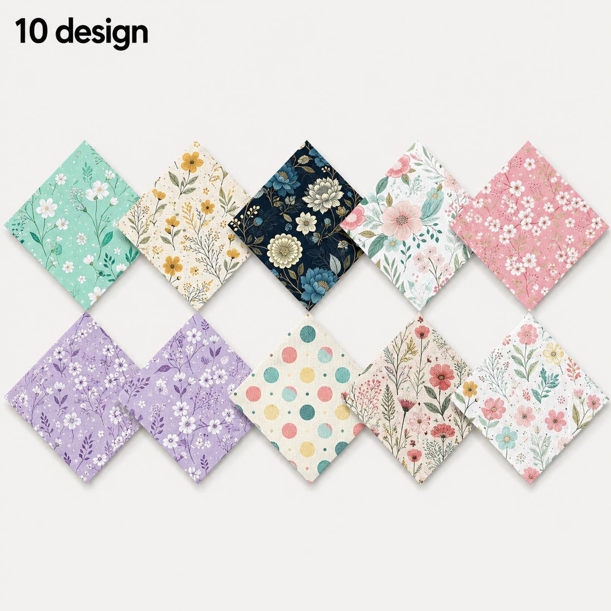 10pcs Charm Pack Set Floral Pattern Vintage Style Handmade DIY with Rich Color and Texture Elements 100% Polyester Patchwork in 10 Design Styles Suitable for Patchwork DIY Craft Projects DIY Wallet Making Gift Giving Bag Making Mother's Day Gift