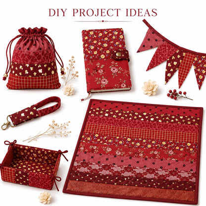 10Pc/Set, Making 10 Images 1pc Each, Each Size: 6.3*50cm Floral Red Series Sliced Fabric Set Style Combination, Polyester Jelly Roll Fabric Strips, Pre-Cut Quilting Squares, For Quilting DIY, Handicrafts And Sewing, Blankets, Rugs, Interior Decoration
