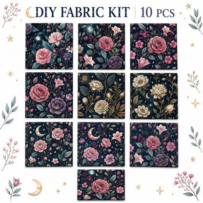 10Pc/Set Flower Black Series Fat Quarter Fabric, Pre-Cut Square Fabric Assort, Fabric Set, Craft Fabric, Handmade DIY Patchwork Fabric,Home Quilting Sewing Fabric, Packaging Fabric, Scrapbooking Craft Hobbyist