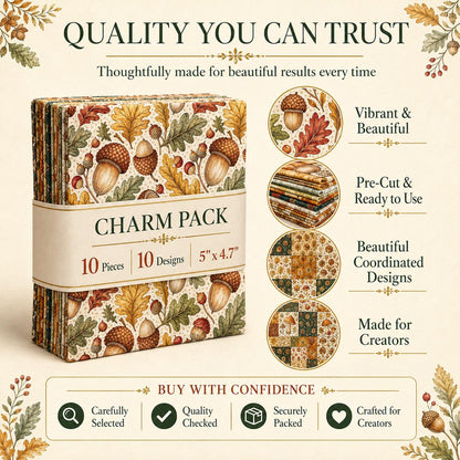 10Pc/Set Autumn Leaves Mushroom Pinecones Series Fat Quarter Fabric, Pre-Cut Square Fabric Assort, Fabric Set, Craft Fabric, Handmade DIY Patchwork Fabric,Home Quilting Sewing Fabric, Packaging Fabric, Scrapbooking Craft Hobbyist