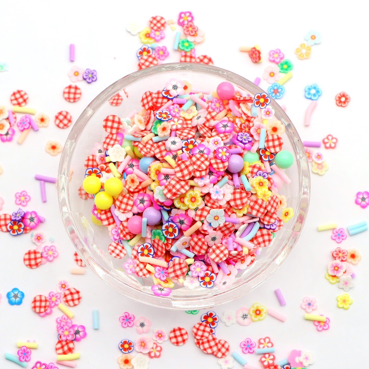 10g Polymer Clay Slices Set - Mixed Flower Shapes with Sprinkles for DIY Jewelry, Slime Crafts & Easter Decorations, Unscented