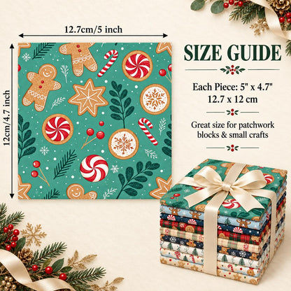 10Pc/Set Christmas Series Stripe Deer Dot Crutch Holly Tree Fat Quarter Fabric, Pre-Cut Square Fabric Assort, Fabric Set, Craft Fabric, Handmade DIY Patchwork Fabric,Home Quilting Sewing Fabric, Packaging Fabric, Scrapbooking Craft Hobbyist