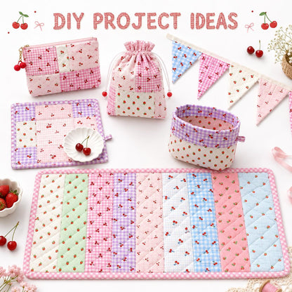 10Pc/Set, Making 10 Images 1pc Each, Each Size: 6.3*50cm Cherry Strawberry Fruit Series Sliced Fabric Set Style Combination, Polyester Jelly Roll Fabric Strips, Pre-Cut Quilting Squares, For Quilting DIY, Handicrafts And Sewing, Blankets, Rugs