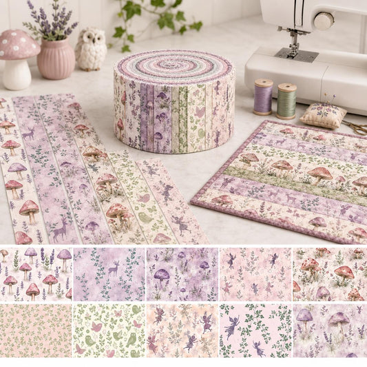 10pcs Vintage Mushroom Deer Pattern Jelly Roll Fabric Strips 2.5X19.7inch Pre-Cut 100% Polyester For Patchwork Quilts, Table Runners, Placemats, Tote Bags, Storage Pouches, Makeup Bags, Coasters, Quilt Blocks & Binding