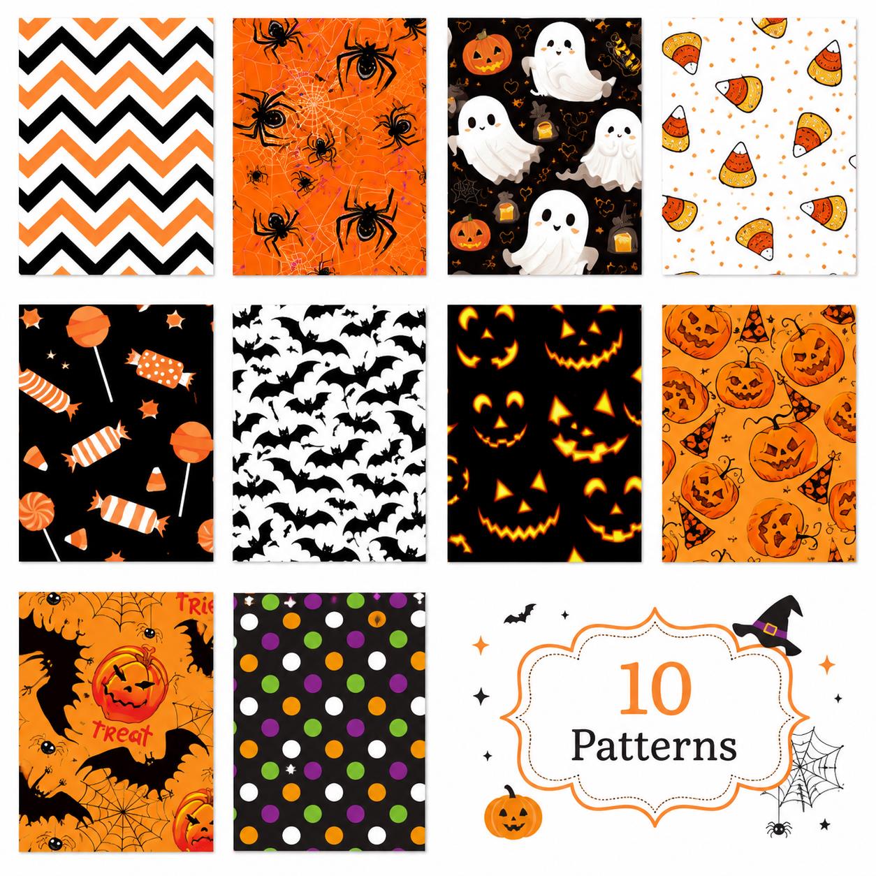 10Pc/Set, Making 10 Images 1pc Each, Each Size: 6.3*50cm Candy Pumpkin Bat Ghost Halloween Series Sliced Fabric Set Style Combination, Polyester Jelly Roll Fabric Strips, Pre-Cut Quilting Squares, For Quilting DIY, Handicrafts And Sewing, Blankets, Rugs