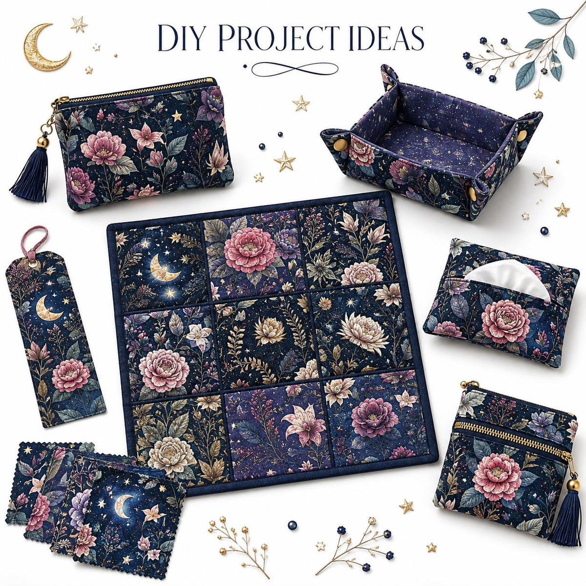 10Pc/Set Flower Black Series Fat Quarter Fabric, Pre-Cut Square Fabric Assort, Fabric Set, Craft Fabric, Handmade DIY Patchwork Fabric,Home Quilting Sewing Fabric, Packaging Fabric, Scrapbooking Craft Hobbyist