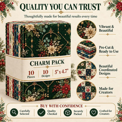 10Pc/Set Christmas Flower Series Star Holly Pinecones  Fat Quarter Fabric, Pre-Cut Square Fabric Assort, Fabric Set, Craft Fabric, Handmade DIY Patchwork Fabric,Home Quilting Sewing Fabric, Packaging Fabric, Scrapbooking Craft Hobbyist