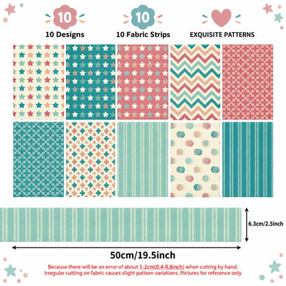 10pcs Vintage Dot Flower Pattern Jelly Roll Fabric Strips 2.5X19.7inch Pre-Cut 100% Polyester For Patchwork Quilts, Table Runners, Placemats, Tote Bags, Storage Pouches, Makeup Bags, Coasters, Quilt Blocks & Binding