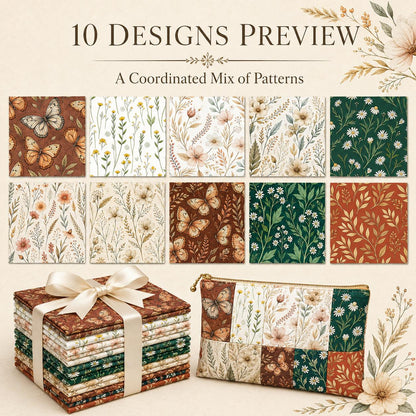 10pcs Charm Pack Set Floral Pattern 100% Polyester Patchwork in 10 Design Styles, Ready-to-Sew Without Cutting, Suitable For Patchwork Wallet Making Gift Giving Tote Bags Coasters DIY Craft Projects