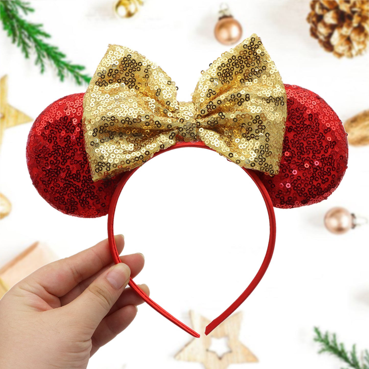 Adorable Festive Ears Sequined Headband with Bows-Sparkly Bow Hair Band with Ears Hair Hoop
