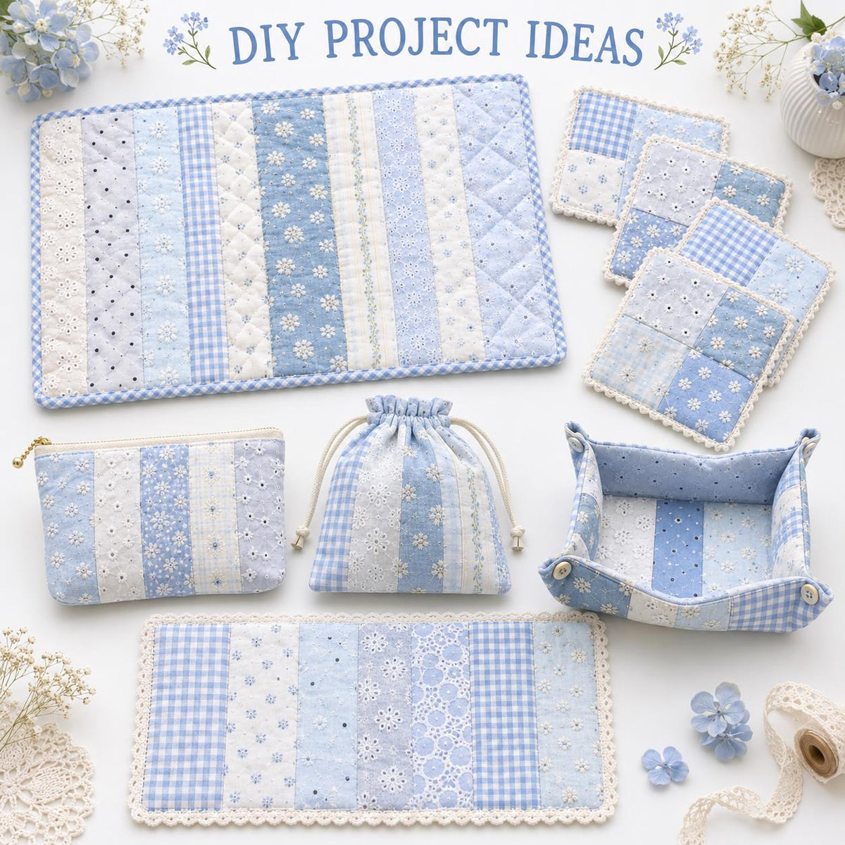 10pcs Vintage Floral Blue & White Pattern Purple Jelly Roll Fabric Strips 2.5X19.7inch Pre-cut 100% Polyester for Patchwork Quilts, Table Runners, Placemats, Tote Bags, Storage Pouches, Makeup Bags, Coasters, Quilt Blocks & Binding