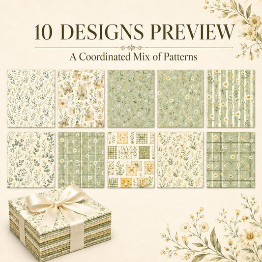 10pcs Charm Pack Set Green Floral Pattern 100% Polyester Patchwork in 10 Design Styles, Ready-to-Sew Without Cutting, Suitable For Patchwork Wallet Making Gift Giving Tote Bags Coasters DIY Craft Projects