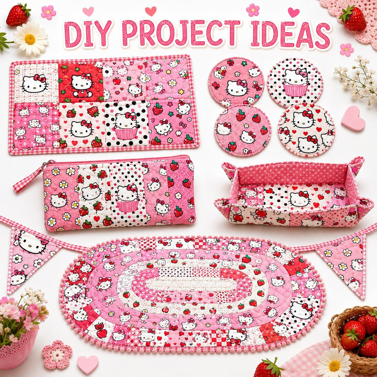 10pcs Vintage Kuromi Hello Kitty Halloween Pattern Jelly Roll Fabric Strips 2.5X19.7inch Pre-cut 100% Polyester for Patchwork Quilts, Table Runners, Placemats, Tote Bags, Storage Pouches, Makeup Bags, Coasters, Quilt Blocks & Binding