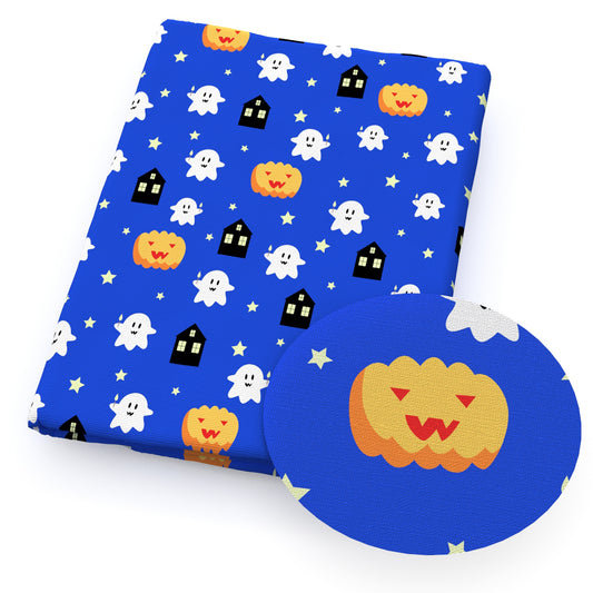 halloween pumpkin skull ghost skeleton bones house fabric