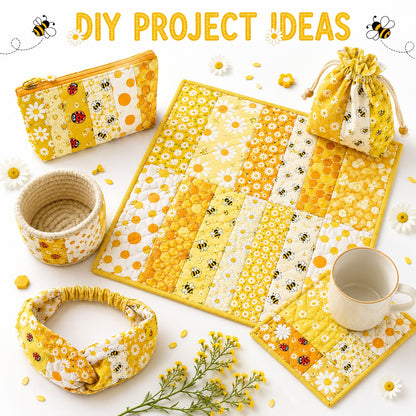 10Pc/Set, Making 10 Images 1pc Each, Each Size: 6.3*50cm Ladybug Bee Spring Daisy Yellow Series Sliced Fabric Set Style Combination, Polyester Jelly Roll Fabric Strips, Pre-Cut Quilting Squares, For Quilting DIY, Handicrafts And Sewing, Blankets, Rugs