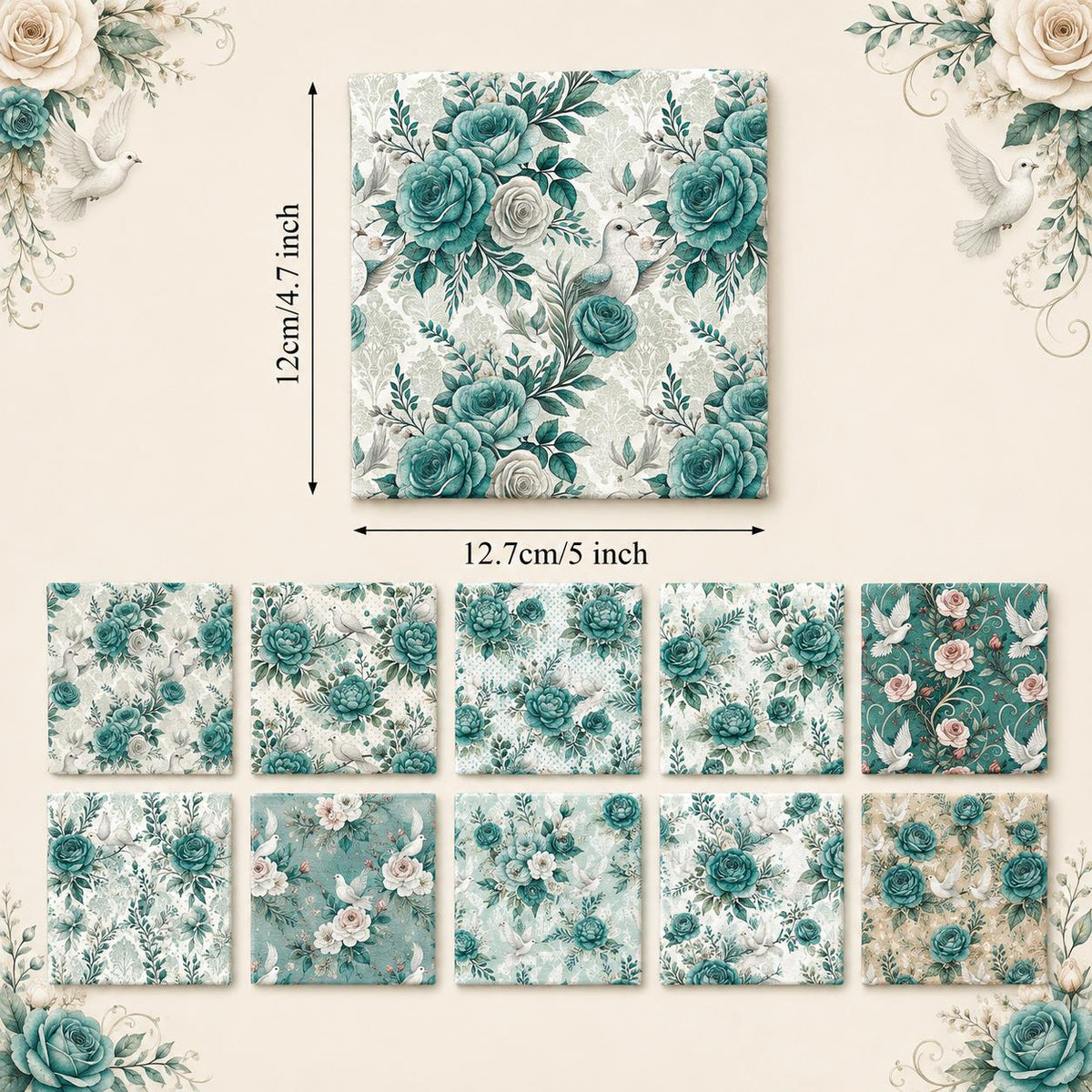 10Pc/Set Flower Green Series Fat Quarter Fabric, Pre-Cut Square Fabric Assort, Fabric Set, Craft Fabric, Handmade DIY Patchwork Fabric,Home Quilting Sewing Fabric, Packaging Fabric, Scrapbooking Craft Hobbyist