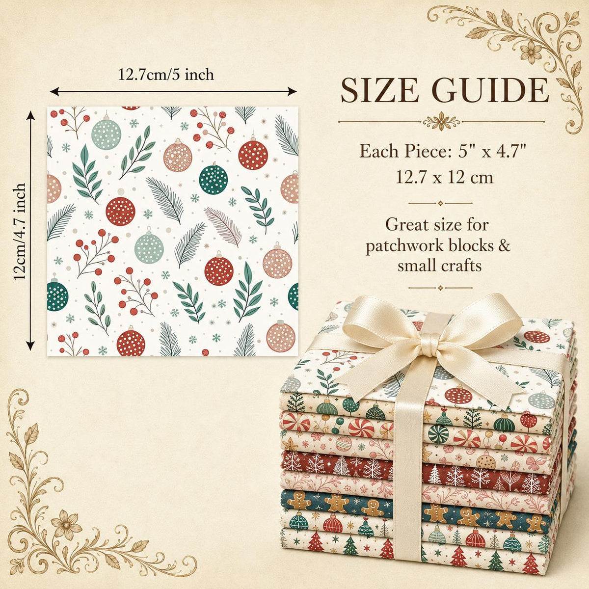 10Pc/Set Christmas Series Bowknot Heart Star Candy Crutch Fat Quarter Fabric, Pre-Cut Square Fabric Assort, Fabric Set, Craft Fabric, Handmade DIY Patchwork Fabric,Home Quilting Sewing Fabric, Packaging Fabric, Scrapbooking Craft Hobbyist