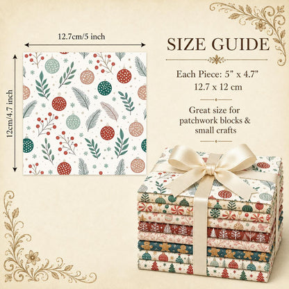 10Pc/Set Christmas Series Bowknot Heart Star Candy Crutch Fat Quarter Fabric, Pre-Cut Square Fabric Assort, Fabric Set, Craft Fabric, Handmade DIY Patchwork Fabric,Home Quilting Sewing Fabric, Packaging Fabric, Scrapbooking Craft Hobbyist