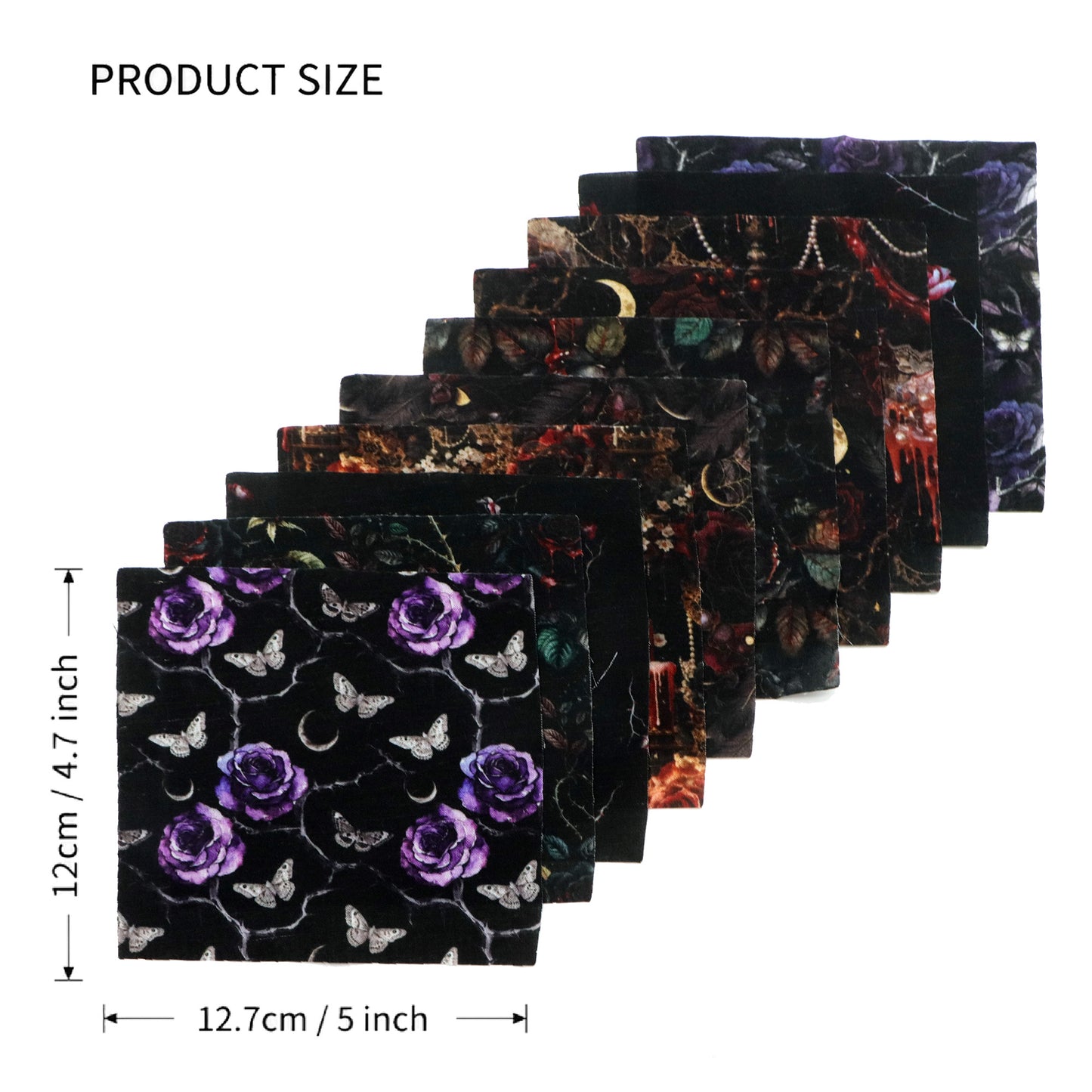 10Pc/Set Halloween Flower Black Series Fat Quarter Fabric, Pre-Cut Square Fabric Assort, Fabric Set, Craft Fabric, Handmade DIY Patchwork Fabric,Home Quilting Sewing Fabric, Packaging Fabric, Scrapbooking Craft Hobbyist