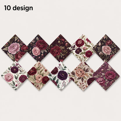 10Pc/Set Peony Flower Series Fat Quarter Fabric, Pre-Cut Square Fabric Assort, Fabric Set, Craft Fabric, Handmade DIY Patchwork Fabric,Home Quilting Sewing Fabric, Packaging Fabric, Scrapbooking Craft Hobbyist