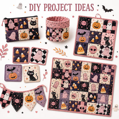 10pcs Charm Pack Set  Bat Ghost Cat Pumpkin Halloween Vintage Style Pattern Handmade DIY with Rich Color and Texture Elements 100% Polyester Patchwork in 10 Design Styles Suitable for Patchwork DIY Craft Projects DIY Wallet Making Gift Giving Bag Making