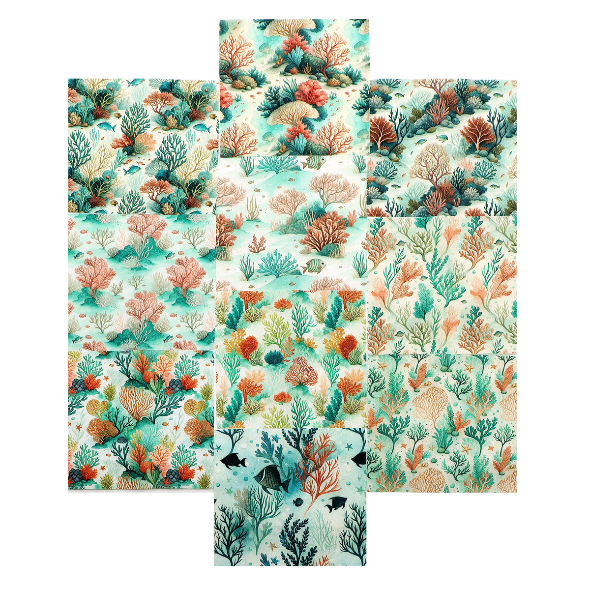 10Pc/Set Ocean Series Series Coral Conch Fish Fat Quarter Fabric, Pre-Cut Square Fabric Assort, Fabric Set, Craft Fabric, Handmade DIY Patchwork Fabric,Home Quilting Sewing Fabric, Packaging Fabric, Scrapbooking Craft Hobbyist