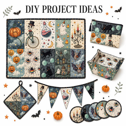 10Pc/Set Hallween Series Pumpkin Cat Moon Spider Bat Fat Quarter Fabric, Pre-Cut Square Fabric Assort, Fabric Set, Craft Fabric, Handmade DIY Patchwork Fabric,Home Quilting Sewing Fabric, Packaging Fabric, Scrapbooking Craft Hobbyist