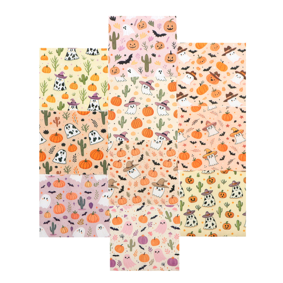 10Pc/Set Halloween Series Skull Pumpkin Cactus Bat Fat Quarter Fabric, Pre-Cut Square Fabric Assort, Fabric Set, Craft Fabric, Handmade DIY Patchwork Fabric,Home Quilting Sewing Fabric, Packaging Fabric, Scrapbooking Craft Hobbyist