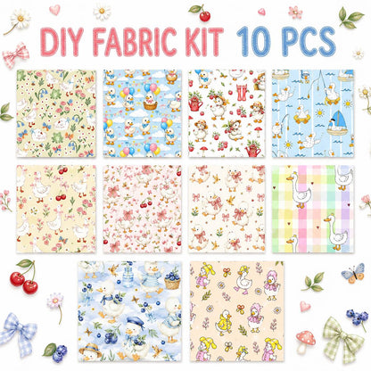 10pcs Charm Pack Set Duck Fruit Berry Pattern Vintage Style Handmade DIY with Rich Color and Texture Elements 100% Polyester Patchwork in 10 Design Styles Suitable for Patchwork DIY Craft Projects DIY Wallet Making Gift Giving Bag Making Mother's Day Gift