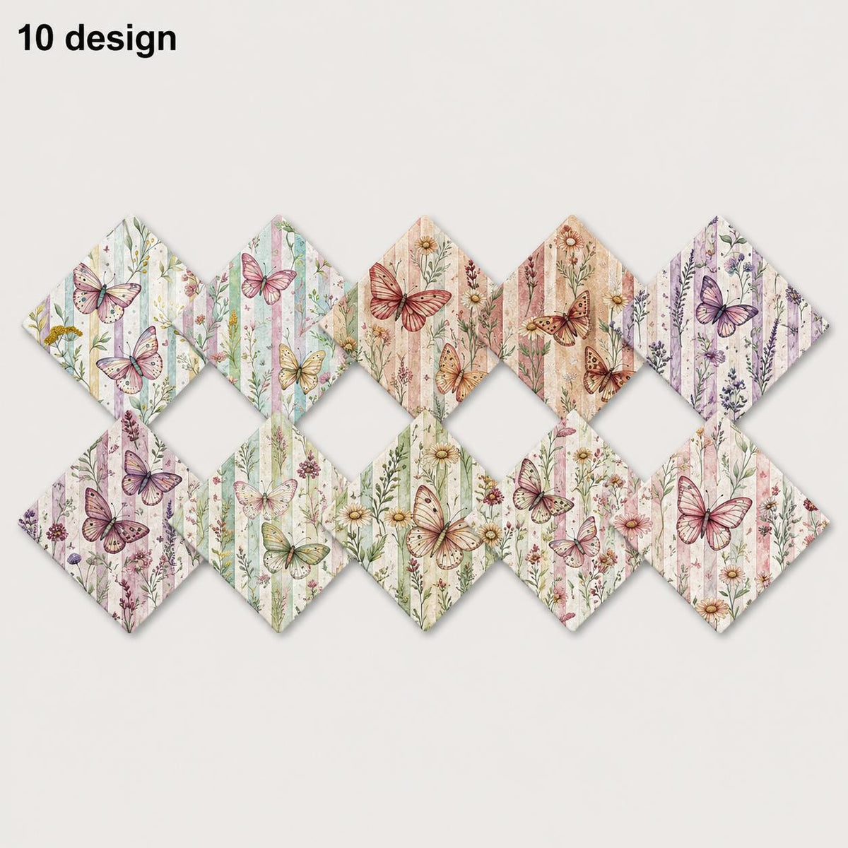 10Pc/Set Flower Stripe Butterfly Series Fat Quarter Fabric, Pre-Cut Square Fabric Assort, Fabric Set, Craft Fabric, Handmade DIY Patchwork Fabric,Home Quilting Sewing Fabric, Packaging Fabric, Scrapbooking Craft Hobbyist