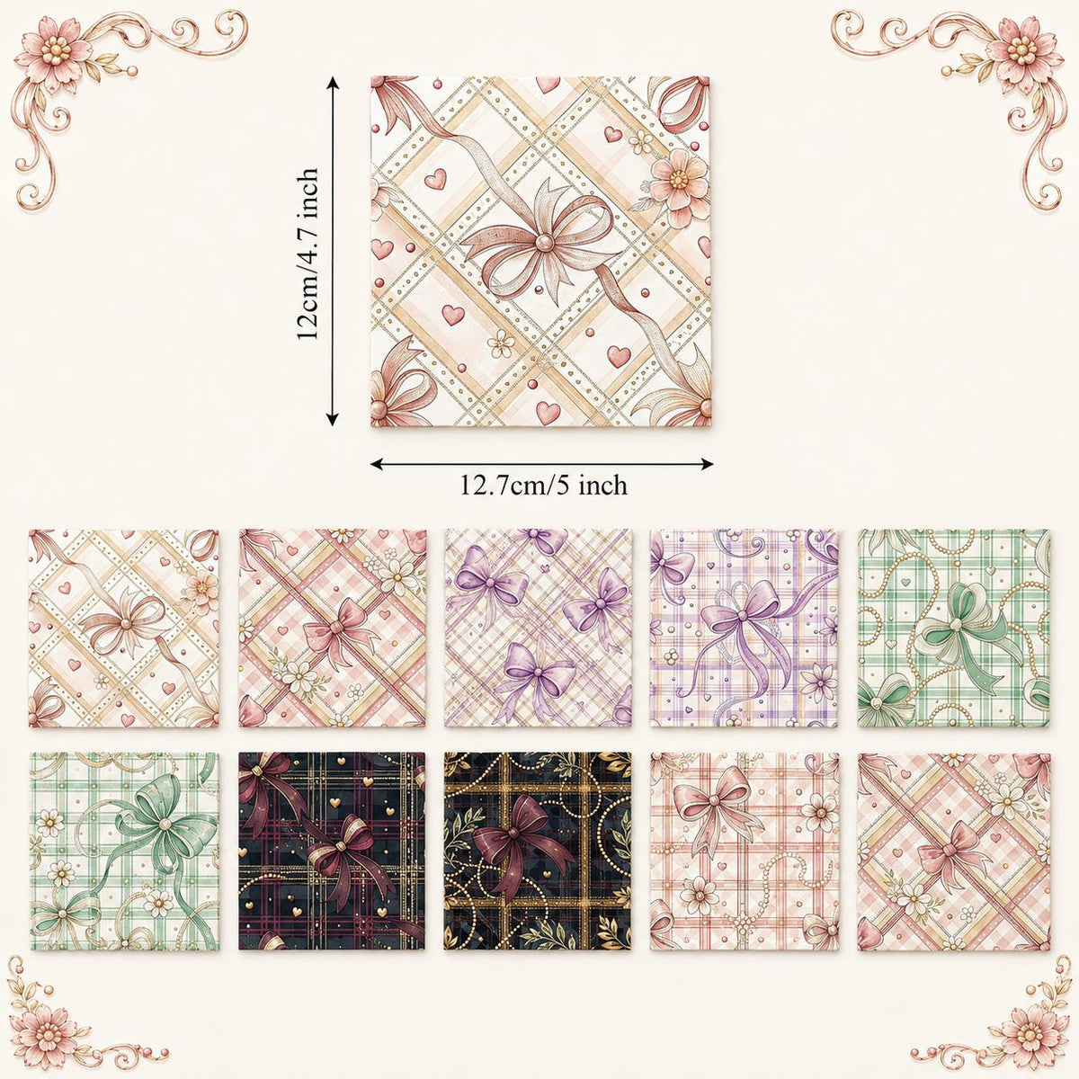 10Pc/Set Flower Plaid Bow Series Fat Quarter Fabric, Pre-Cut Square Fabric Assort, Fabric Set, Craft Fabric, Handmade DIY Patchwork Fabric,Home Quilting Sewing Fabric, Packaging Fabric, Scrapbooking Craft Hobbyist