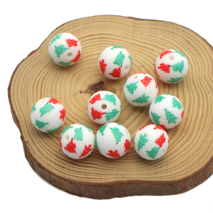 Christmas Tree Silicone Beads for Jewelry Making - Pearlescent Loose Round Beads with Hole, DIY Craft Supplies for Bracelets, Keychains, Handmade Fashion Accessories - 5PCS Assortment