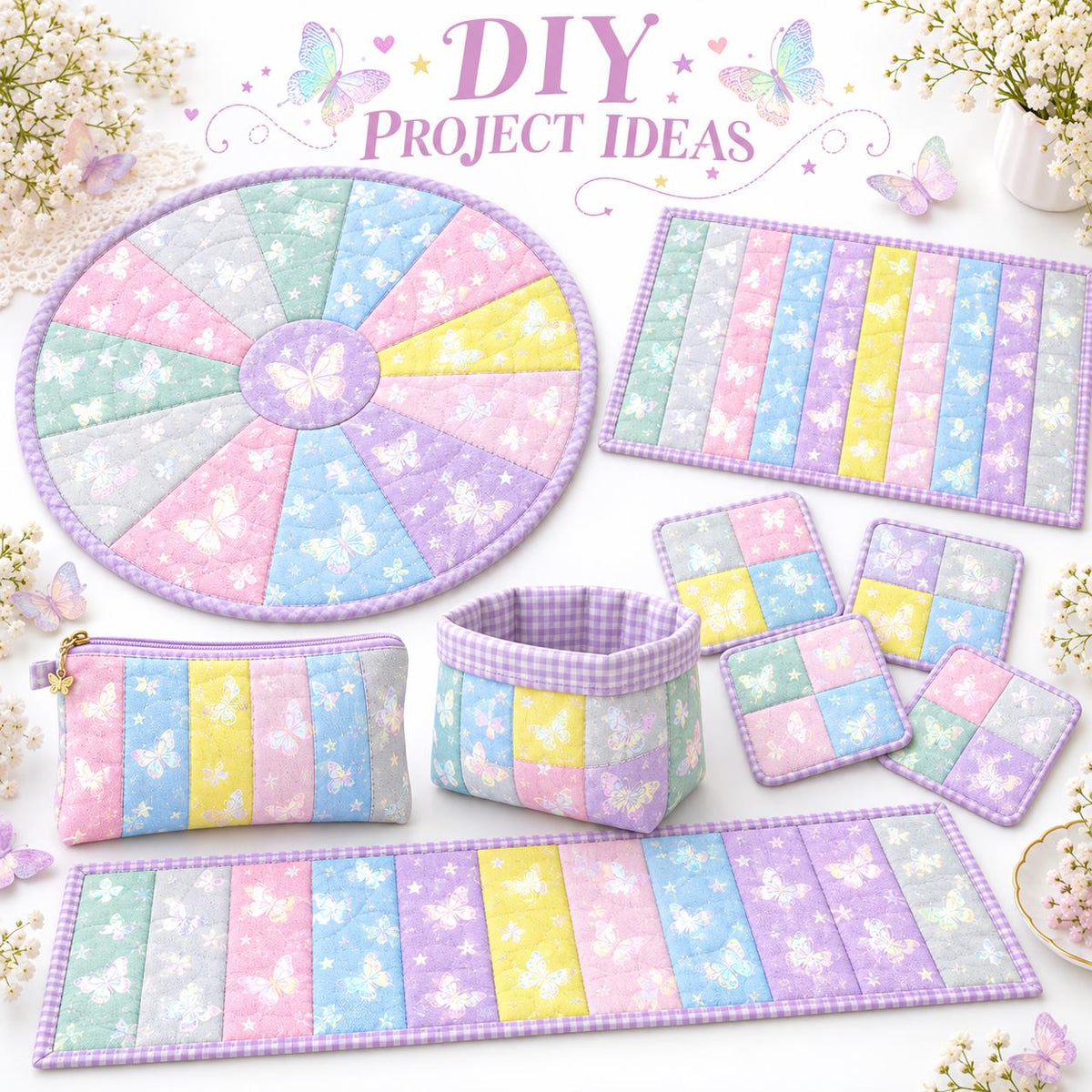 10pcs Vintage Butterfly Mesh Gauze Lace Series Jelly Roll Fabric Strips 2.5X19.7inch Pre-cut 100% Polyester for Patchwork Quilts, Table Runners, Placemats, Tote Bags, Storage Pouches, Makeup Bags, Coasters, Quilt Blocks & Binding Multi-color