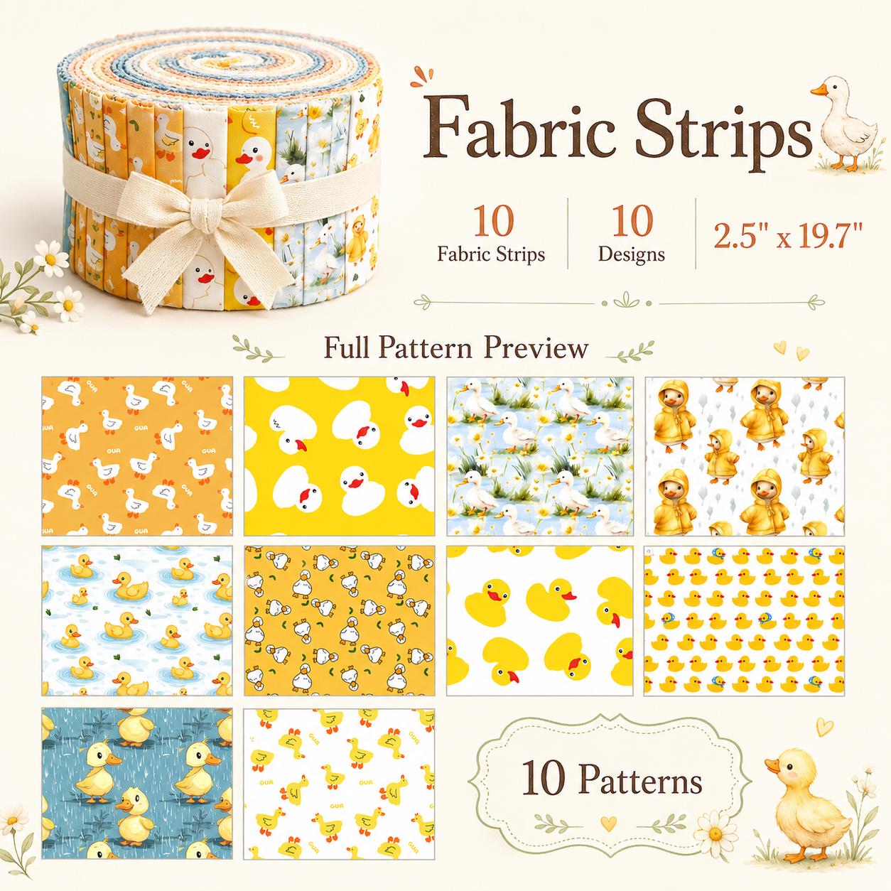 10Pc/Set, Making 10 Images 1pc Each, Each Size: 6.3*50cm Duck Yellow Series Sliced Fabric Set Style Combination, Polyester Jelly Roll Fabric Strips, Pre-Cut Quilting Squares, For Quilting DIY, Handicrafts And Sewing, Blankets, Rugs, Interior Decoration