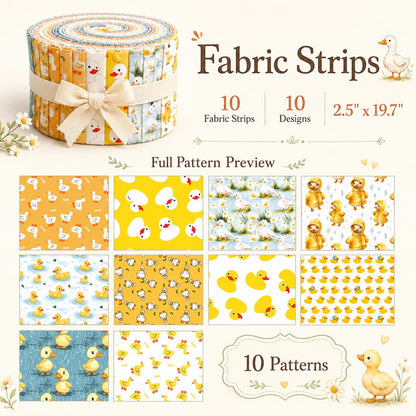 10Pc/Set, Making 10 Images 1pc Each, Each Size: 6.3*50cm Duck Yellow Series Sliced Fabric Set Style Combination, Polyester Jelly Roll Fabric Strips, Pre-Cut Quilting Squares, For Quilting DIY, Handicrafts And Sewing, Blankets, Rugs, Interior Decoration