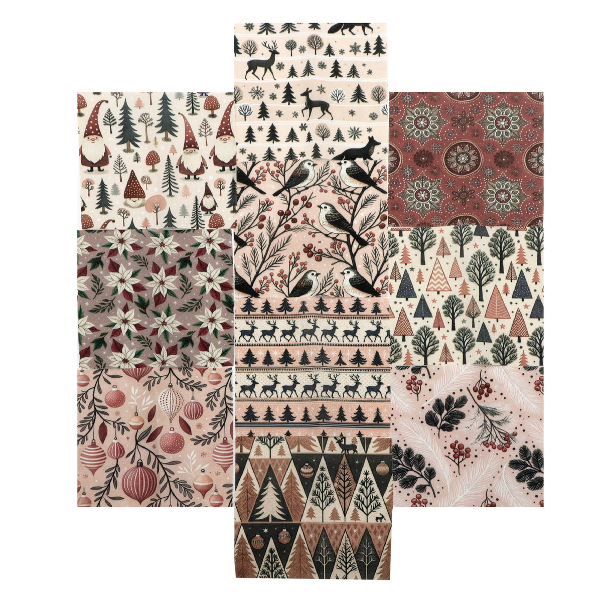 10Pc/Set Christmas Series Deer Christmas Tree Santa Claus Flower Fat Quarter Fabric, Pre-Cut Square Fabric Assort, Fabric Set, Craft Fabric, Handmade DIY Patchwork Fabric,Home Quilting Sewing Fabric, Packaging Fabric, Scrapbooking Craft Hobbyist