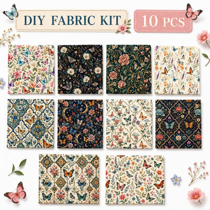 10pcs Charm Pack Set Floral Butterfly Pattern Vintage Style Handmade DIY with Rich Color and Texture Elements 100% Polyester Patchwork in 10 Design Styles Suitable for Patchwork DIY Craft Projects DIY Wallet Making Gift Giving Bag Making Mother's Day Gift