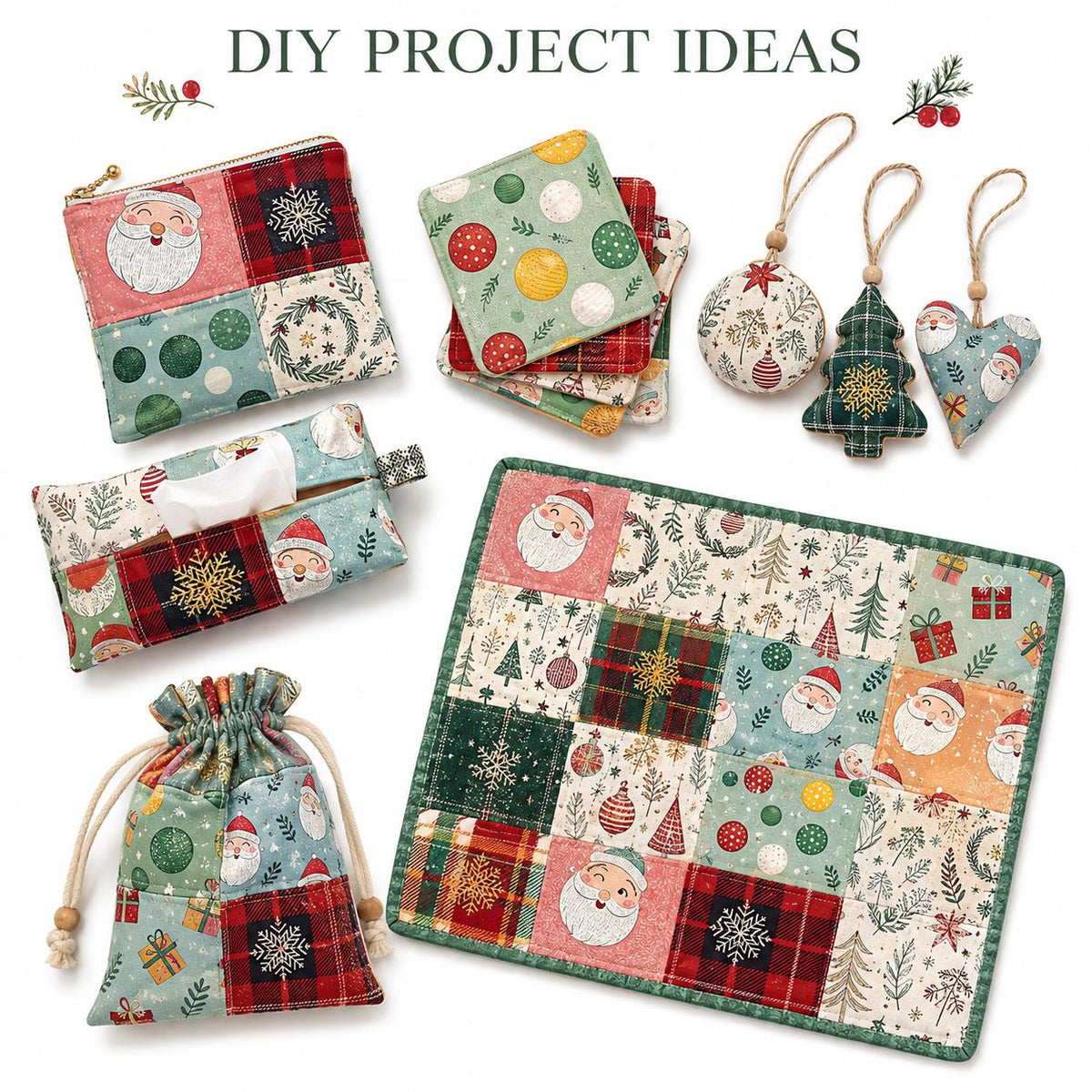 10Pc/Set Christmas Series Plaid Star Deer Santa Claus Gift Fat Quarter Fabric, Pre-Cut Square Fabric Assort, Fabric Set, Craft Fabric, Handmade DIY Patchwork Fabric,Home Quilting Sewing Fabric, Packaging Fabric, Scrapbooking Craft Hobbyist