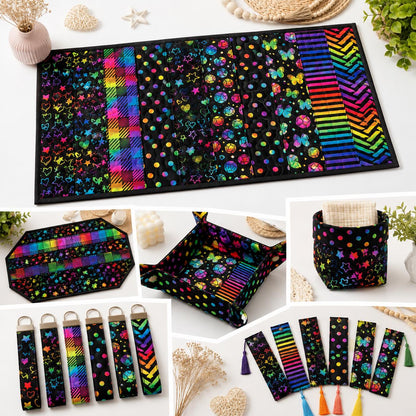 10Pc/Set, Making 10 Images 1pc Each, Each Size: 6.3*50cm Dark Series Dots Butterfly Iridescent Series Sliced Fabric Set Style Combination, Polyester Jelly Roll Fabric Strips, Pre-Cut Quilting Squares, For Quilting DIY, Handicrafts And Sewing, Blankets, Ru