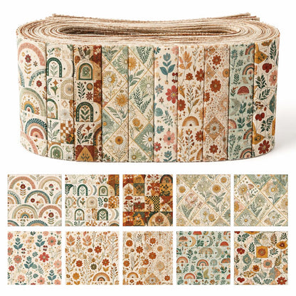 10pcs Vintage Floral Pattern Jelly Roll Fabric Strips 2.5X19.7inch Pre-Cut 100% Polyester For Patchwork Quilts, Table Runners, Placemats, Tote Bags, Storage Pouches, Makeup Bags, Coasters, Quilt Blocks & Binding