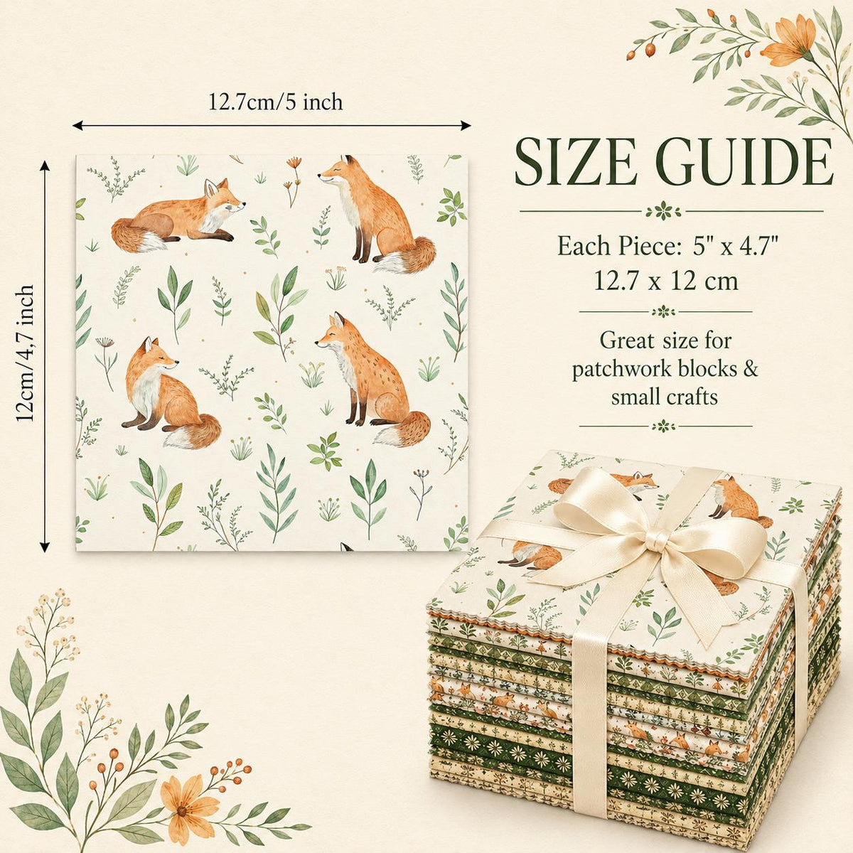 10pcs Charm Pack Set Floral Fox Pattern Vintage Style Handmade DIY with Rich Color and Texture Elements 100% Polyester Patchwork in 10 Design Styles Suitable for Patchwork DIY Craft Projects DIY Wallet Making Gift Giving Bag Making Mother's Day Gift