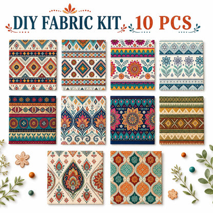 10Pc/Set Flower Stripe Geometric Patterns Ethnic Style Series Fat Quarter Fabric, Pre-Cut Square Fabric Assort, Fabric Set, Craft Fabric, Handmade DIY Patchwork Fabric,Home Quilting Sewing Fabric, Packaging Fabric, Scrapbooking Craft Hobbyist