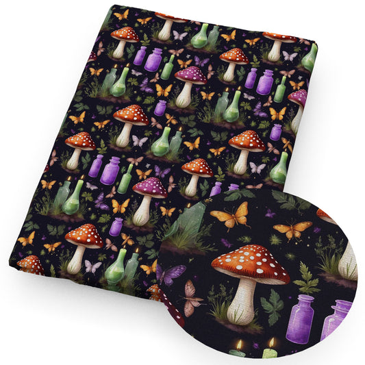 mushroom butterfly halloween fabric