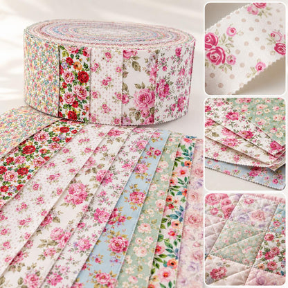 10Pc/Set, Making 10 Images 1pc Each, Each Size: 6.3*50cm Spring Floral Series Sliced Fabric Set Style Combination, Polyester Jelly Roll Fabric Strips, Pre-Cut Quilting Squares, For Quilting DIY, Handicrafts And Sewing, Blankets, Rugs, Interior Decoration