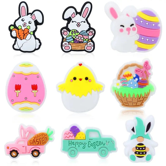 1PC Chicken Gnome Rabbit Bunny Easter Silicone Beads for Jewelry Making, DIY Beading, Key Bag Chain, Bracelet, Necklace, Beaded Pen Decors, and Home Decoration Accessories